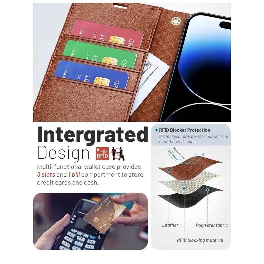 iPhone 15 Pro DjBear Case With Magnetic Card Holder (brown), [D]